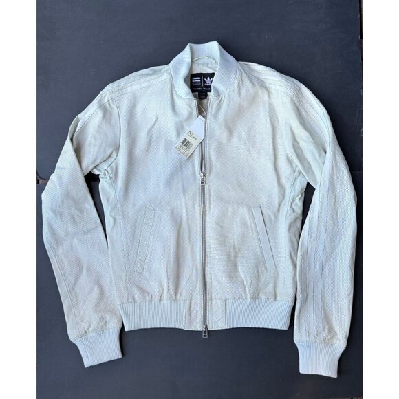 Adidas X Ferrell Williams Light Grey Perforated Leather Bomber Jacket XS - Picture 3 of 6